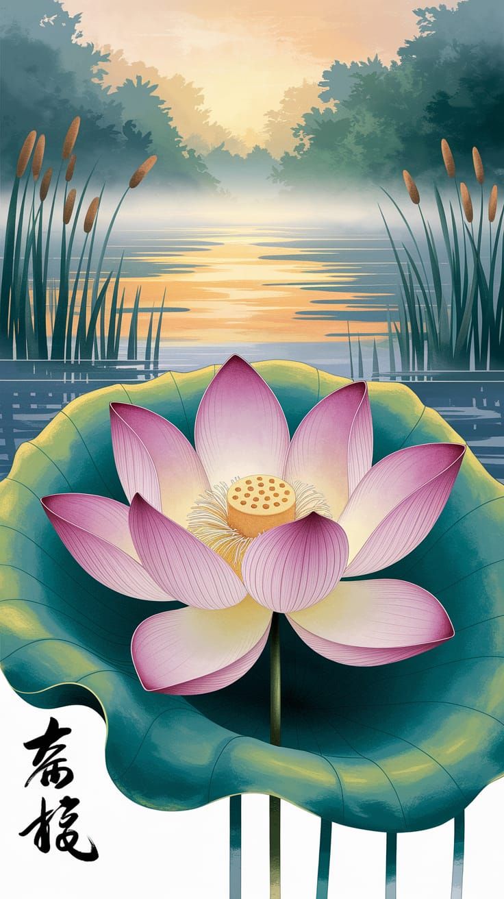 Elegant Hand-Painted Lotus Flower Illustration