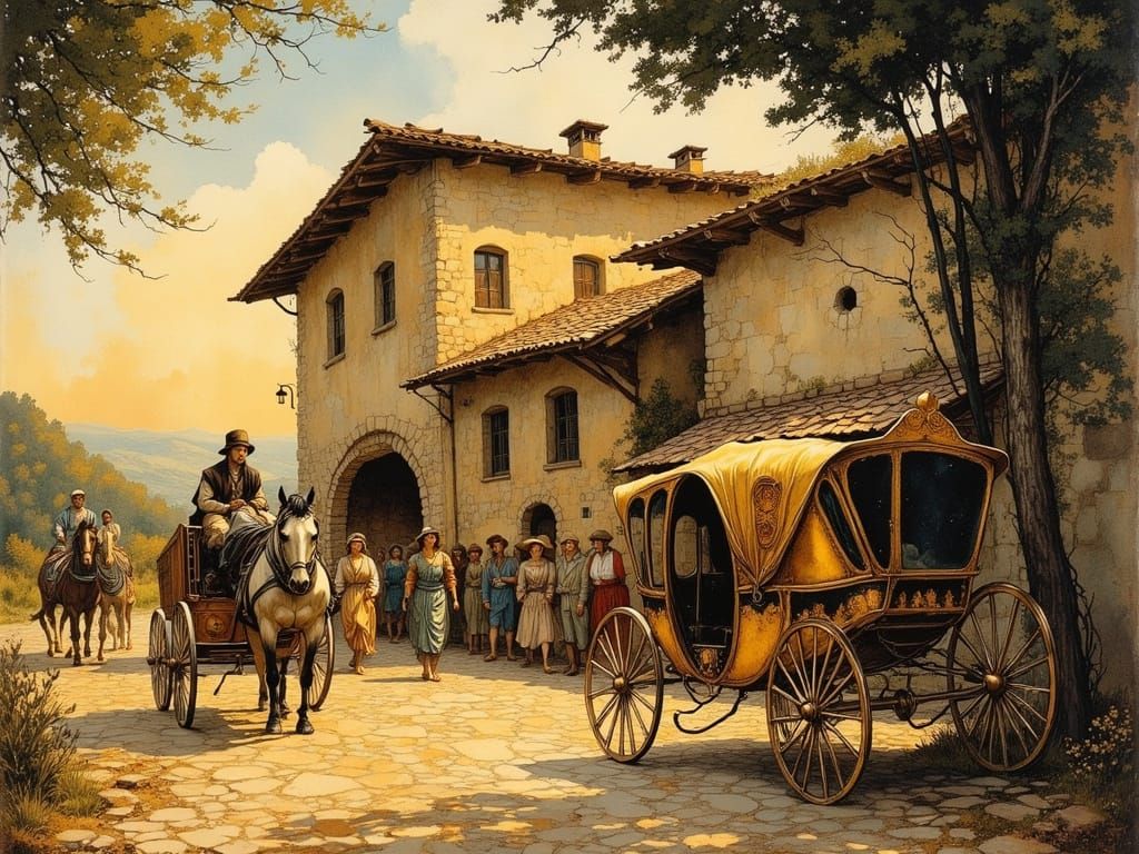 Renaissance Italian Inn Scene in Warm Golden Light