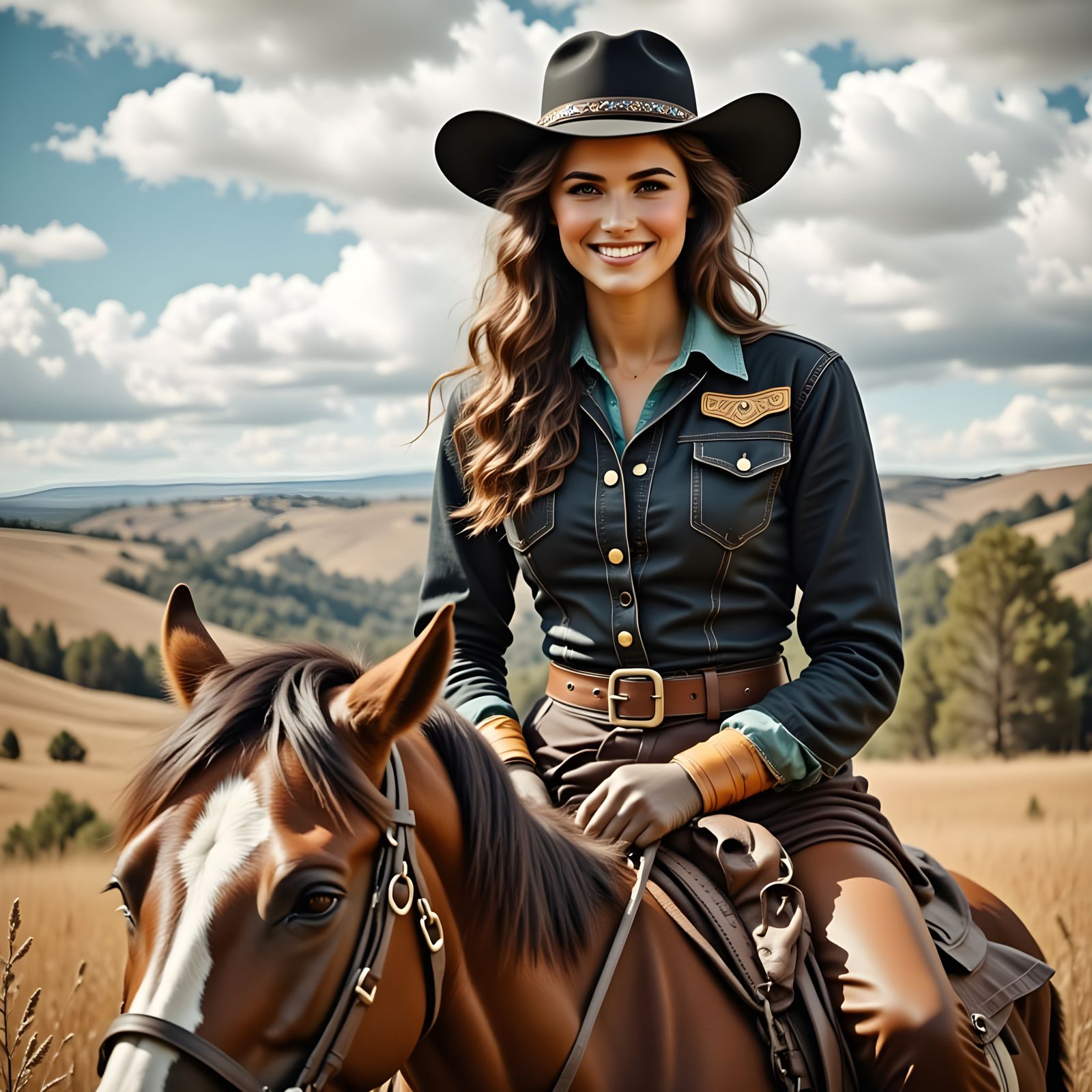 Young Woman on Horseback in Western Style
