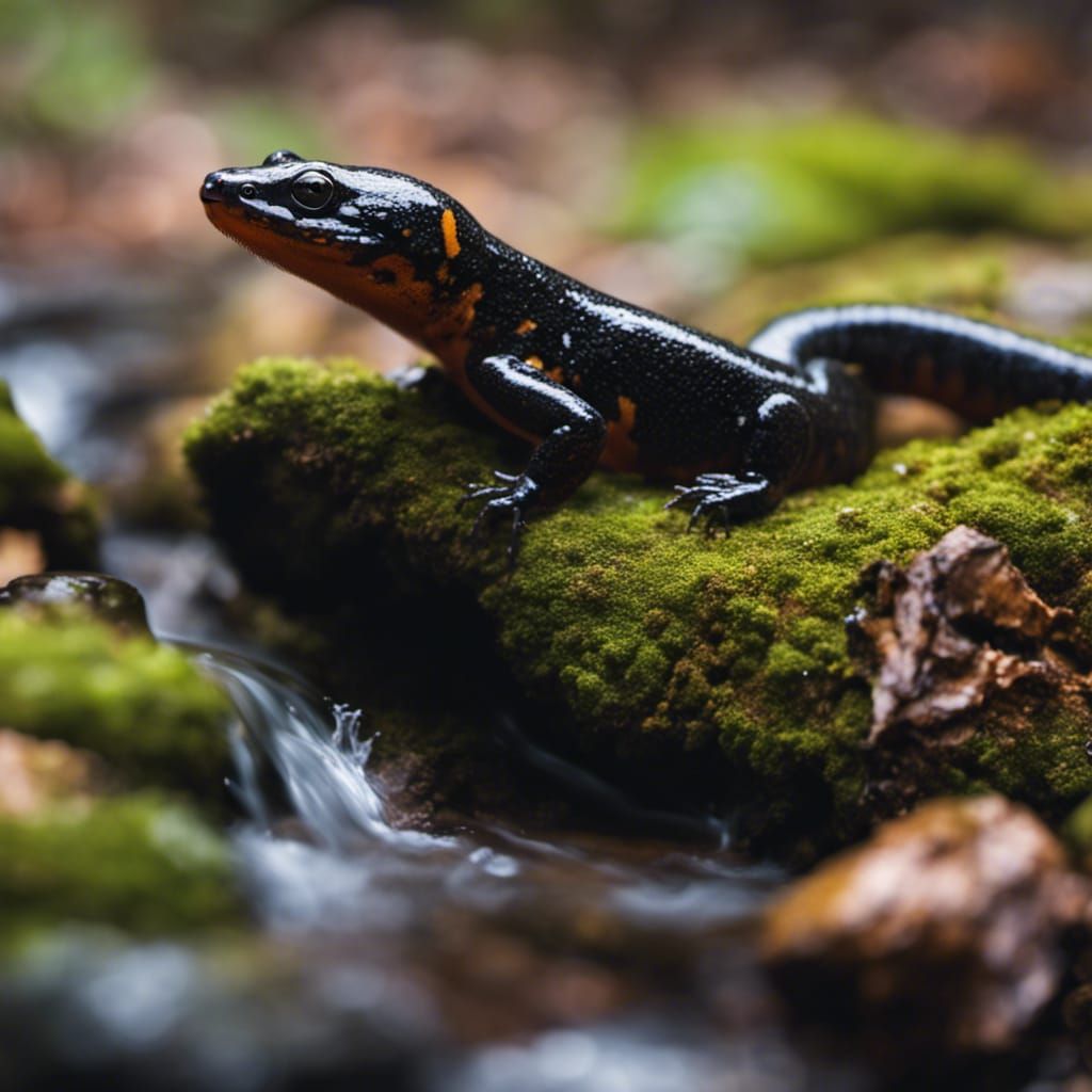 Salamander in Forest Stream: Professional Photography