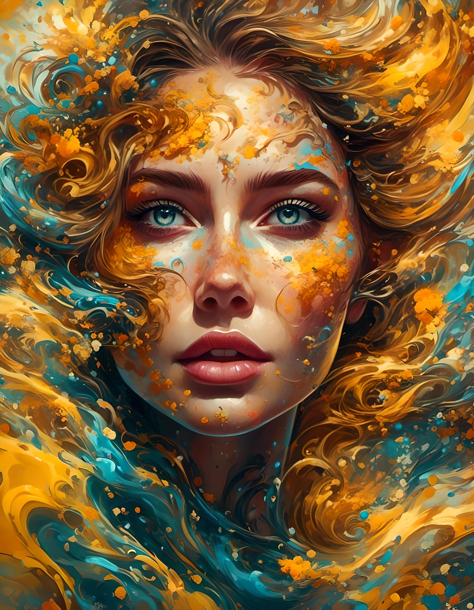 Cartoon Portrait with Flowers in Post-Impressionism Style