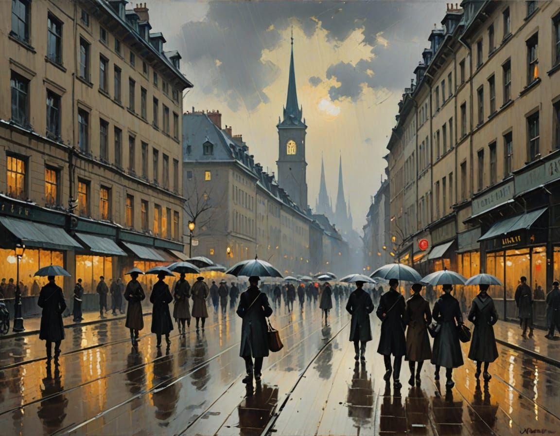 Impressionist Rainy Sunset in Stuttgart