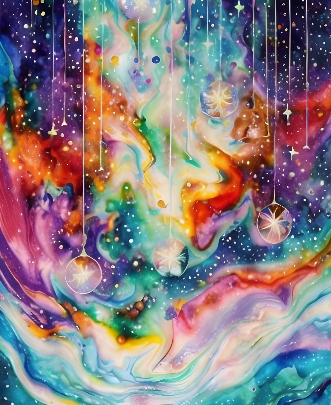 Iridescent Astral Rivers of Time in Mixed Media