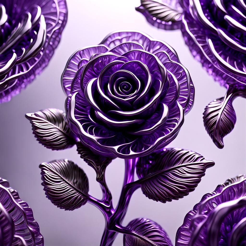 Elaborate Filigree Rose Carving from Purple Quartz