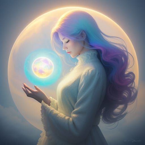 Ethereal Dreamer in Swirling Clouds