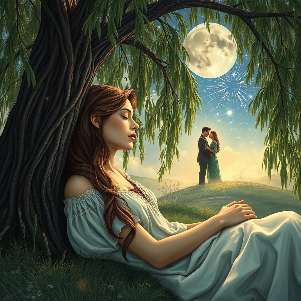 Medieval Woman Dreams Under Willow Tree