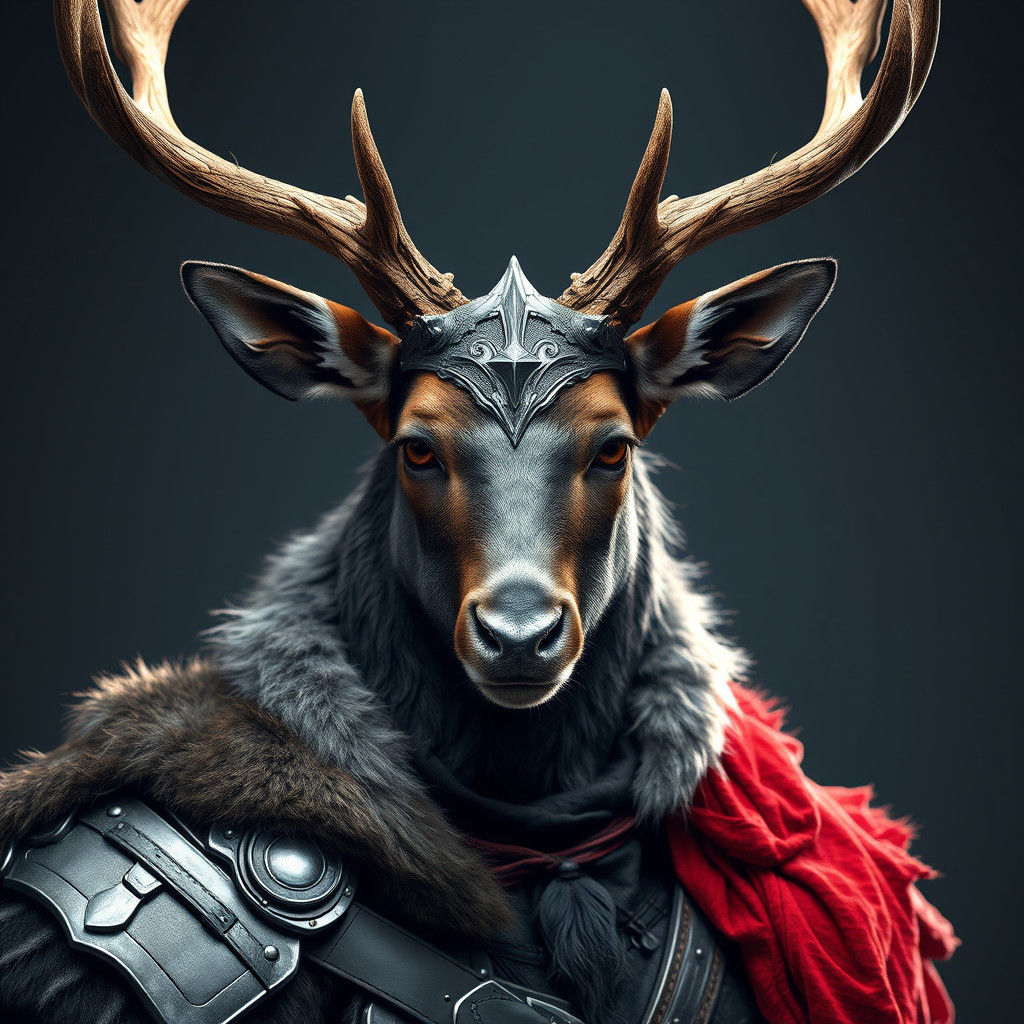 Armored Viking-Deer Hybrid Portrait in 8k