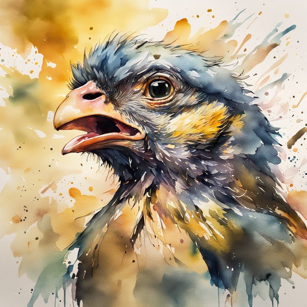 Angry Chick Shouting in Watercolour Portrait