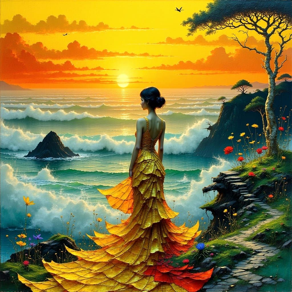 Surreal Klimt-Inspired Seascape with Hyperdetailed Art Nouve...