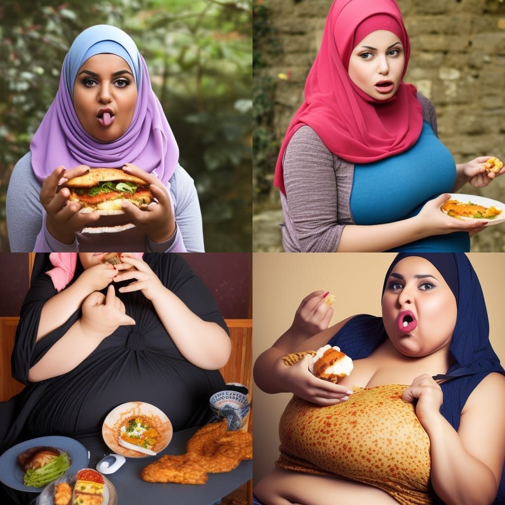 Curvy Woman in Hijab Enjoying Food