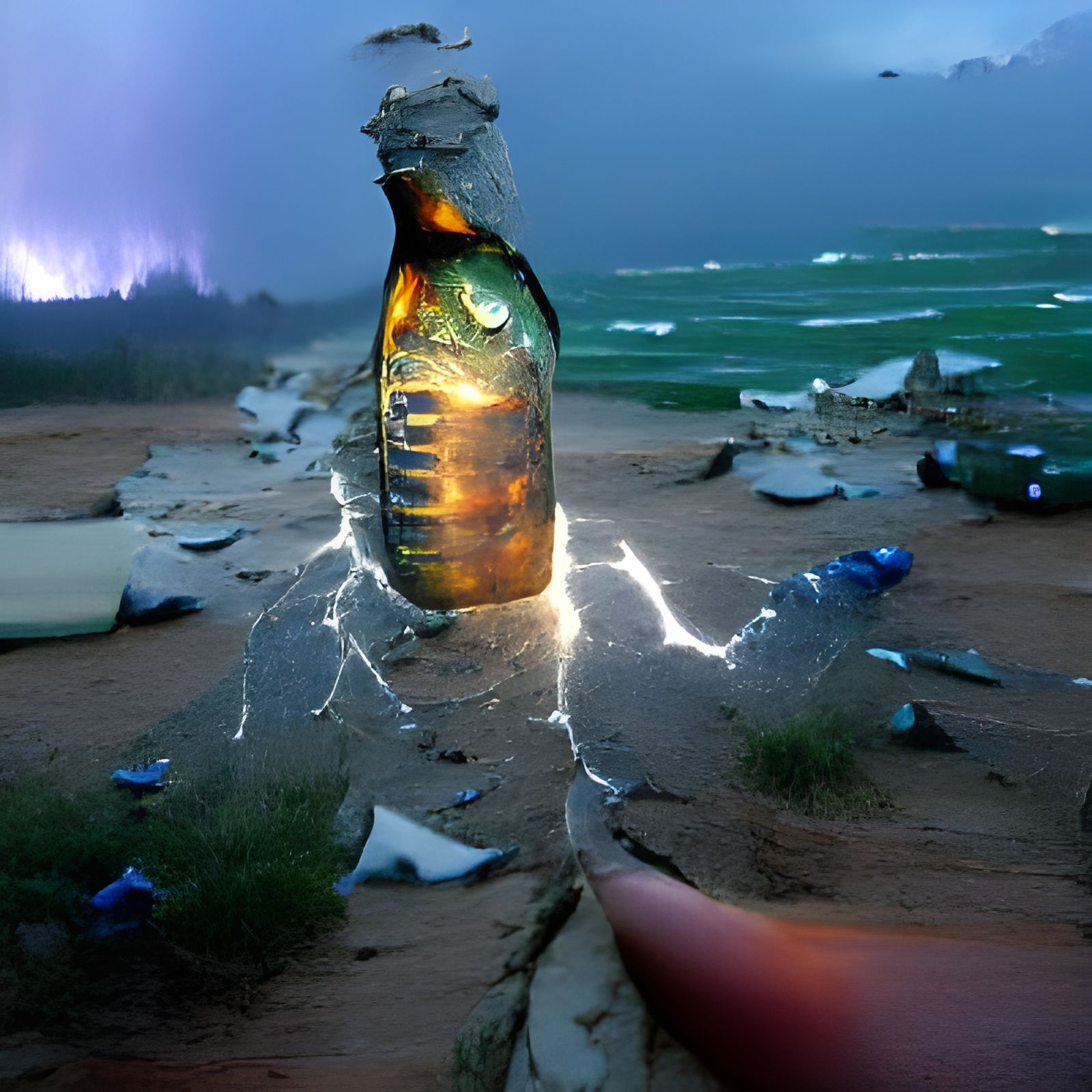 Lightning Trapped Inside a Broken Bottle
