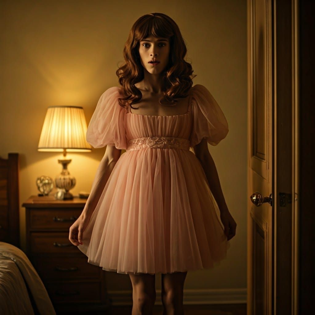 Surprised Teenager Caught Crossdressing in Pink Tulle Dress