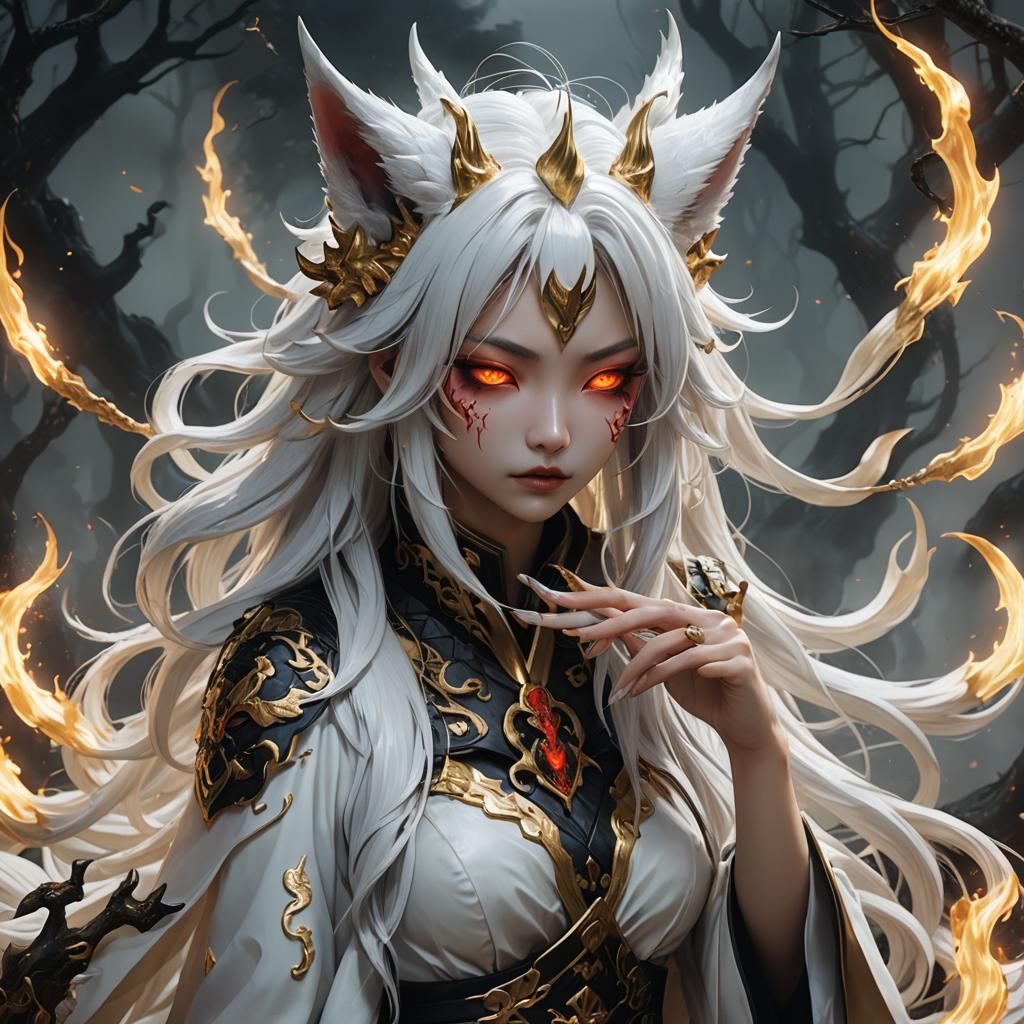 Possessed Kitsune Girl Vomiting Venom: 3D Anime Art