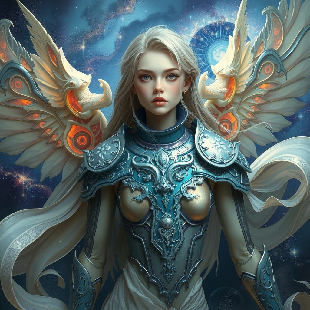 Celestial Warrior in Iridescent Armor