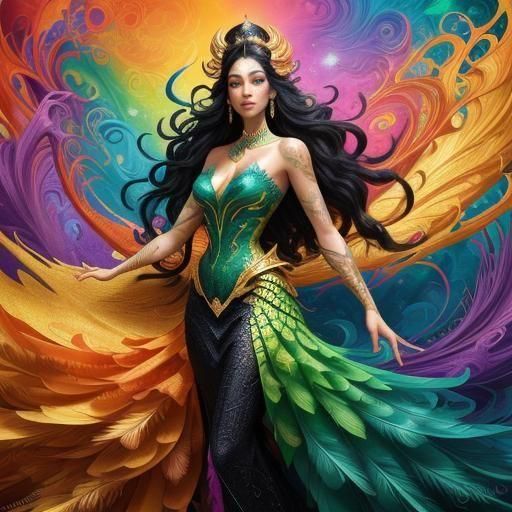 Dragon Peacock Woman in Abstract Expressionism