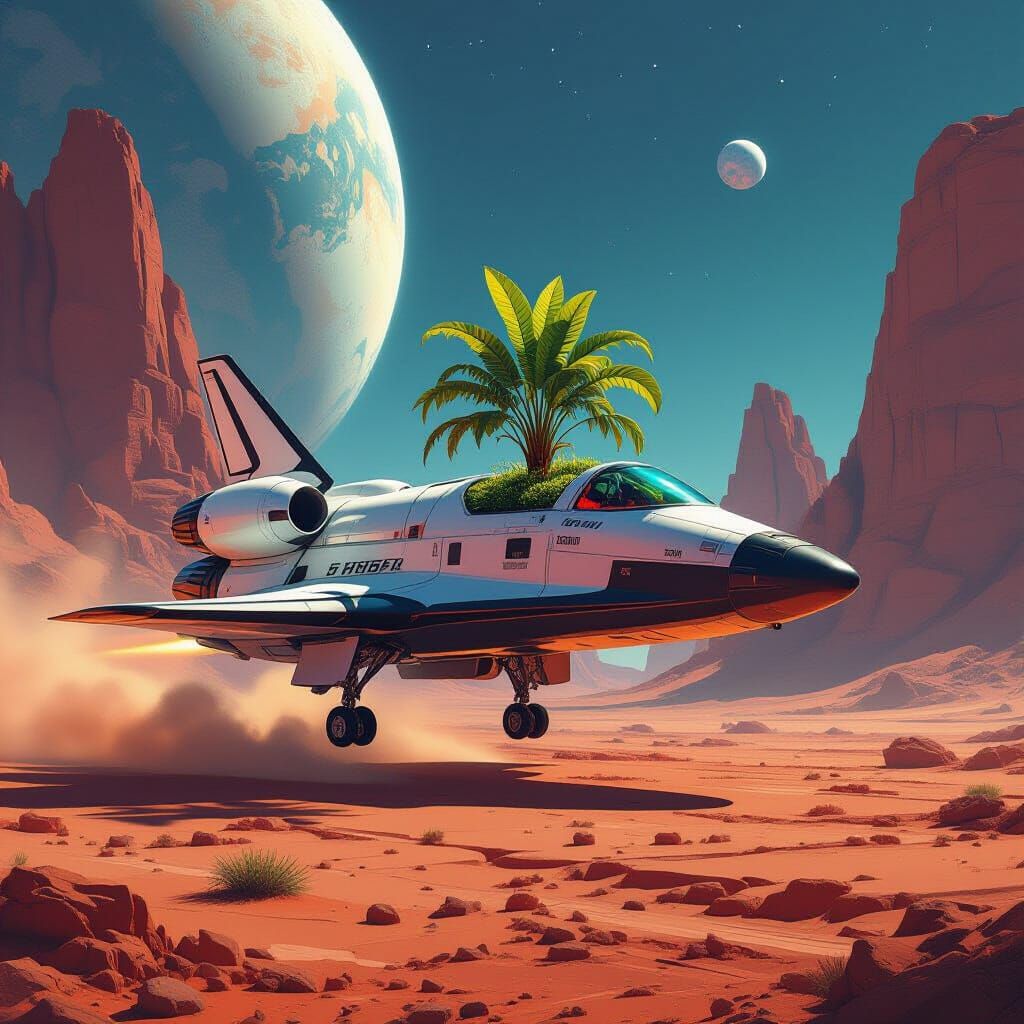 Plant-Filled Spaceship on Alien Planet