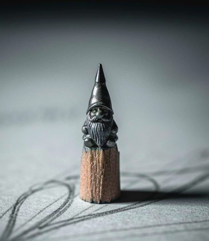 Photorealistic Gnome Carving on Pencil Tip