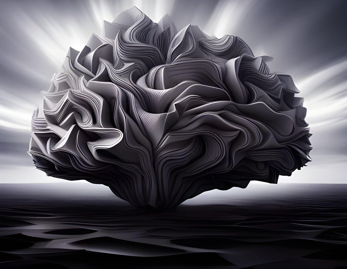 Origami Brain in Liminal Space: Detailed Digital Art