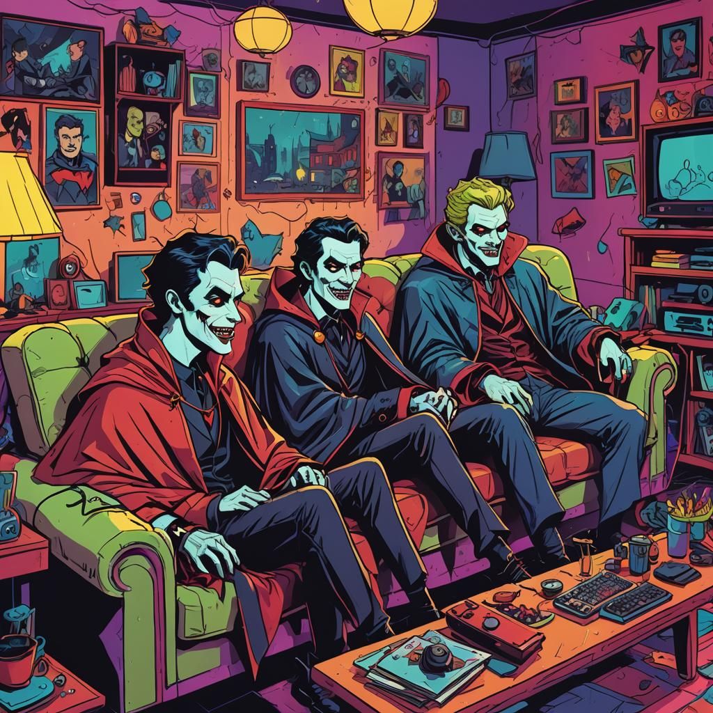 Vampires on a Couch: Pop Art Comic Illustration