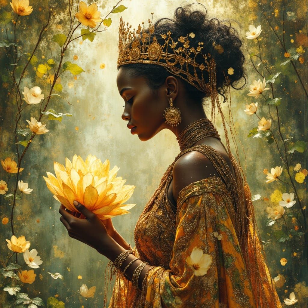 Regal African Queen in Enchanted Forest Glade