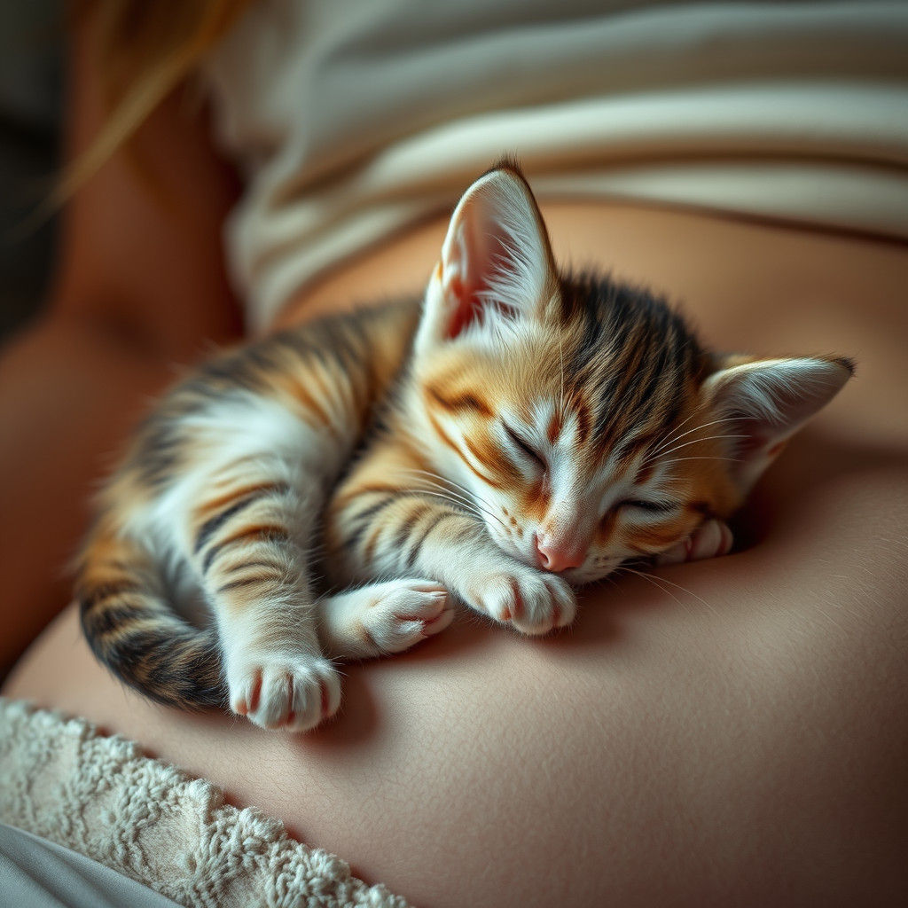Hyperrealistic Kitten Napping on Woman