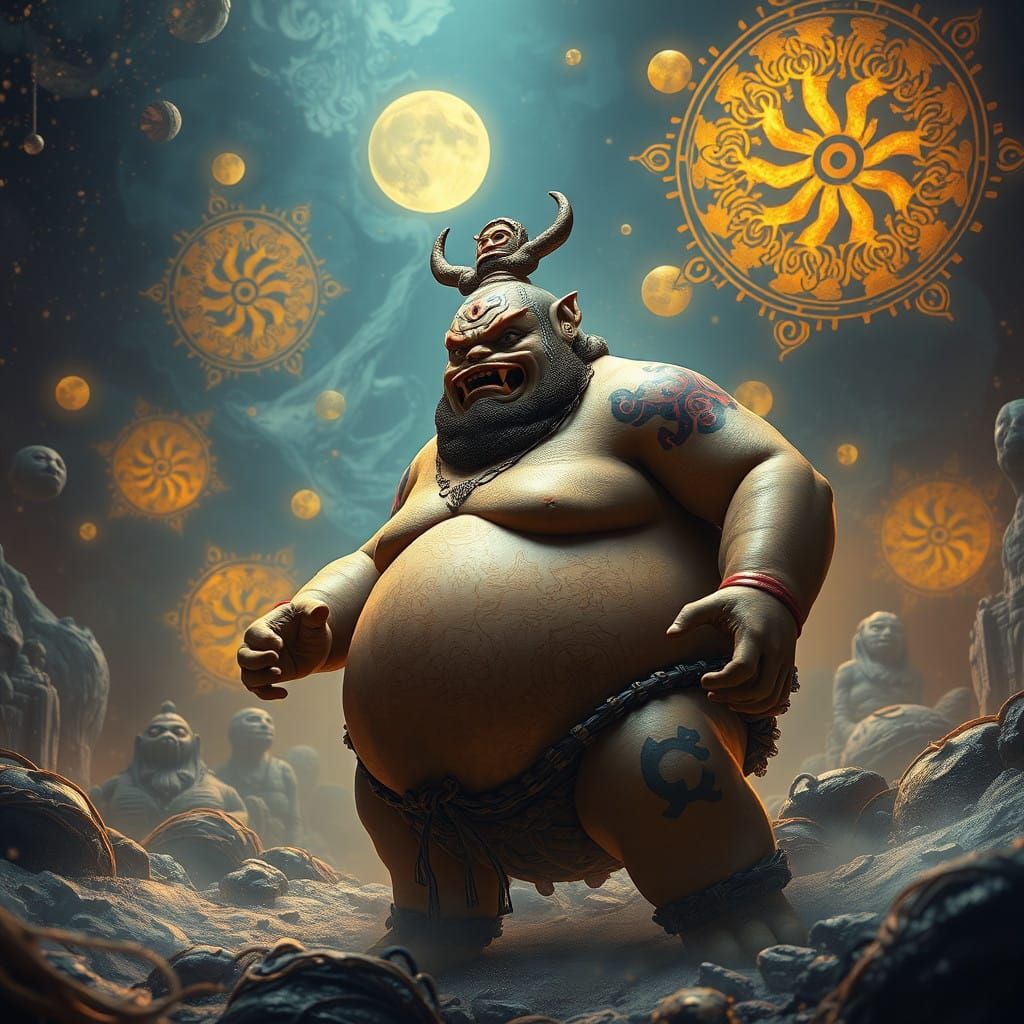 Surreal Sumo Wrestler in Dreamlike Vortex