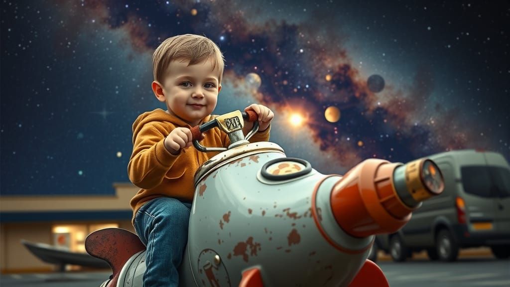 Cosmic Imagination: Boy's Rocket Ride to the Stars