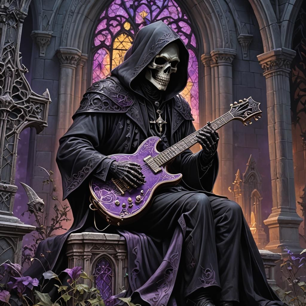 Grim Reaper's Gothic Guitar Serenade in Cemetery