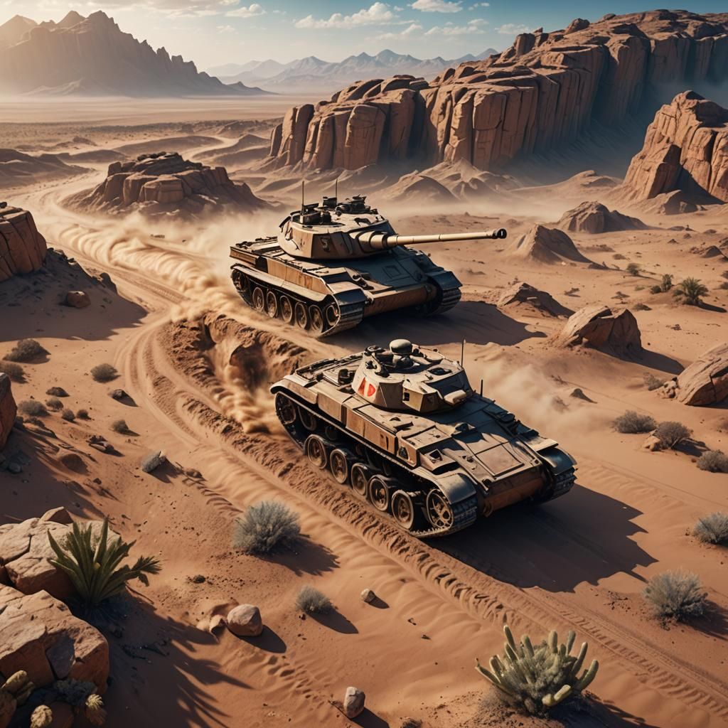 Panzer Tank in Desert: Detailed Matte Painting