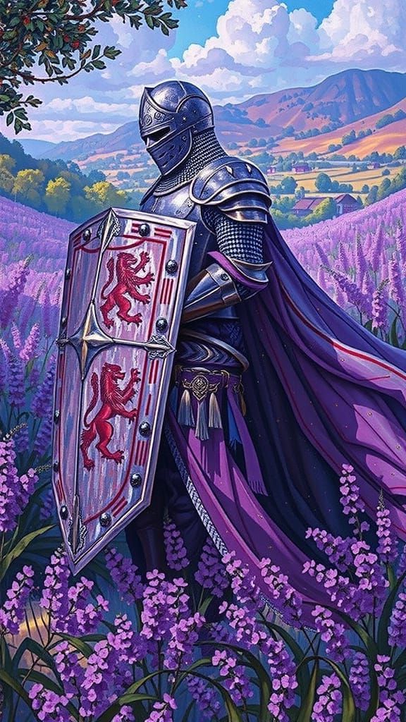 Glamour Knight Behind Shield in Vibrant Abstract Style