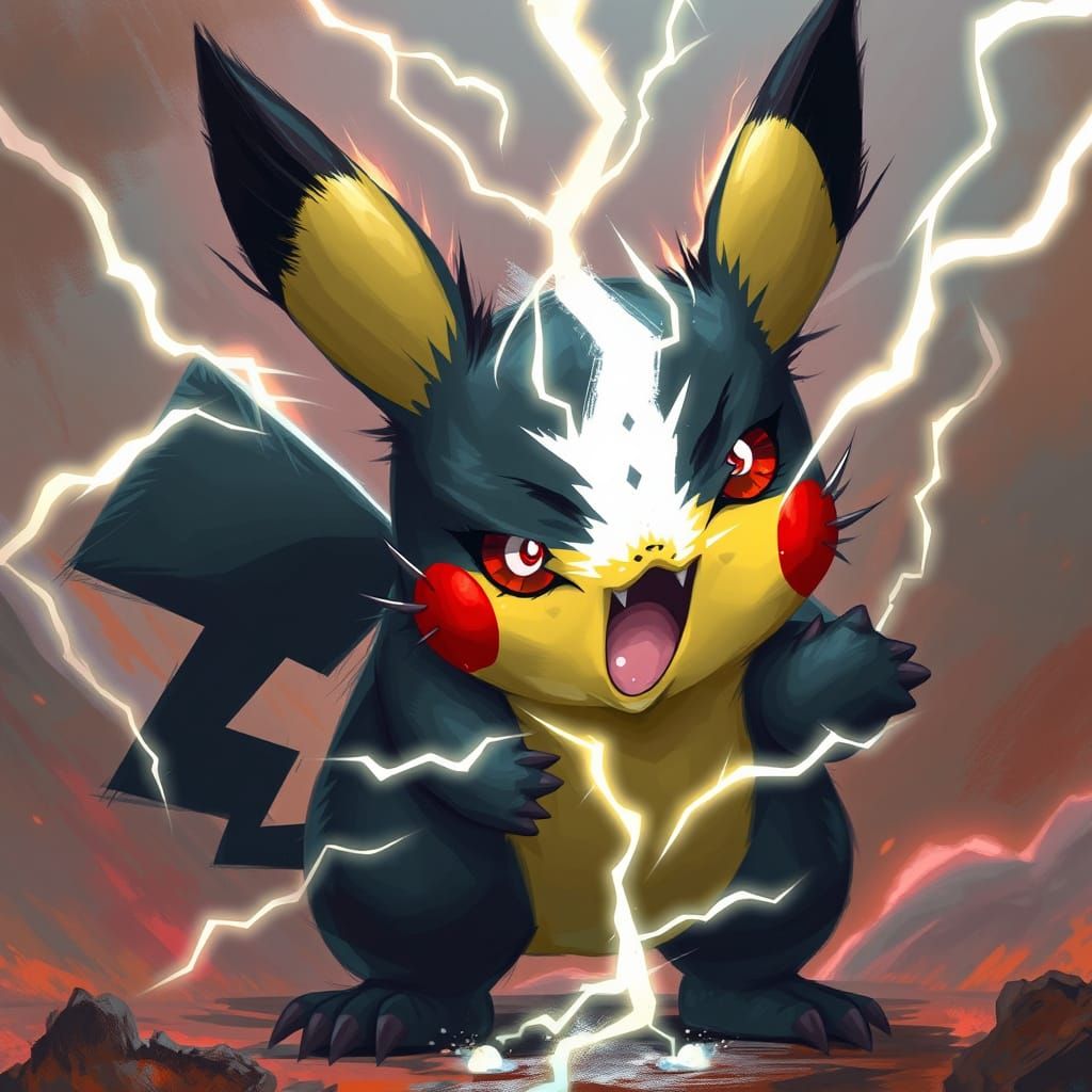 Furious Black Pikachu with White Rage Aura