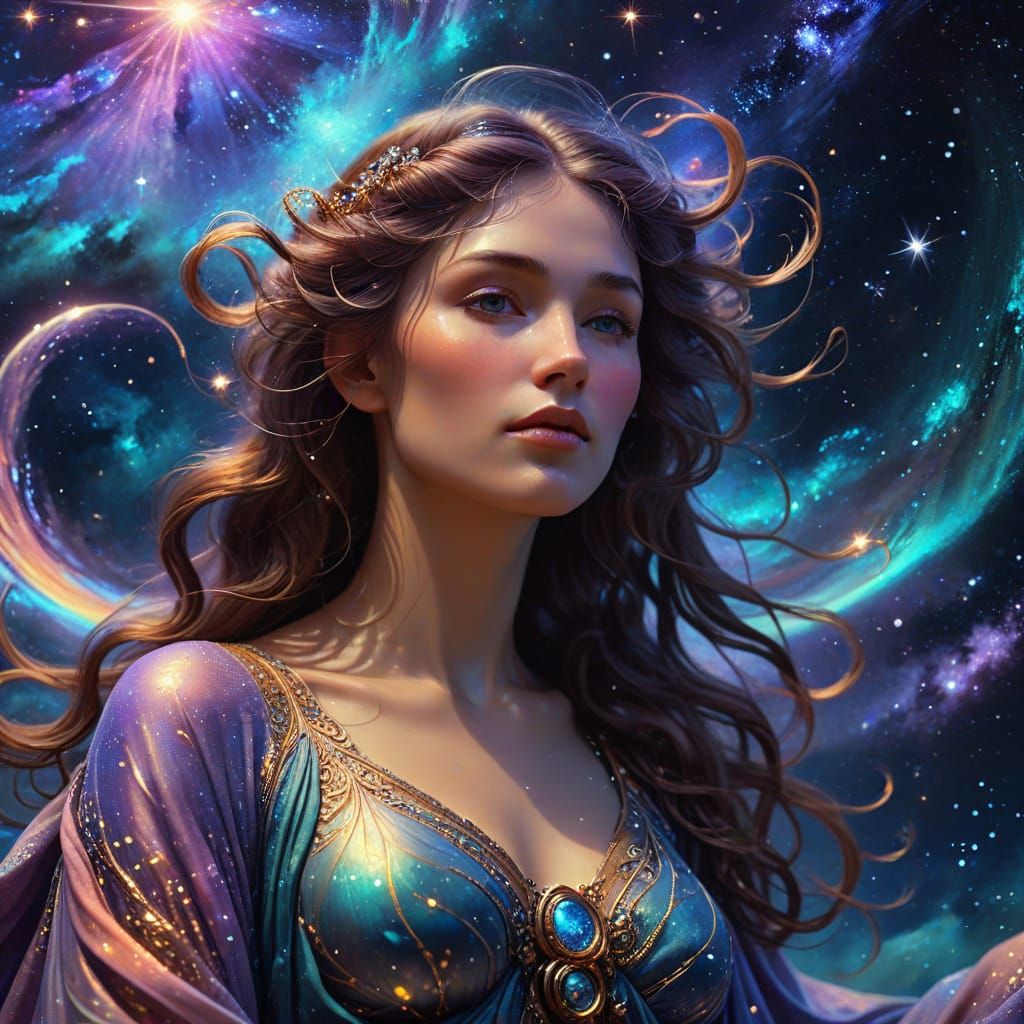 Celestial Goddess in Nebula: A Surreal Digital Portrait