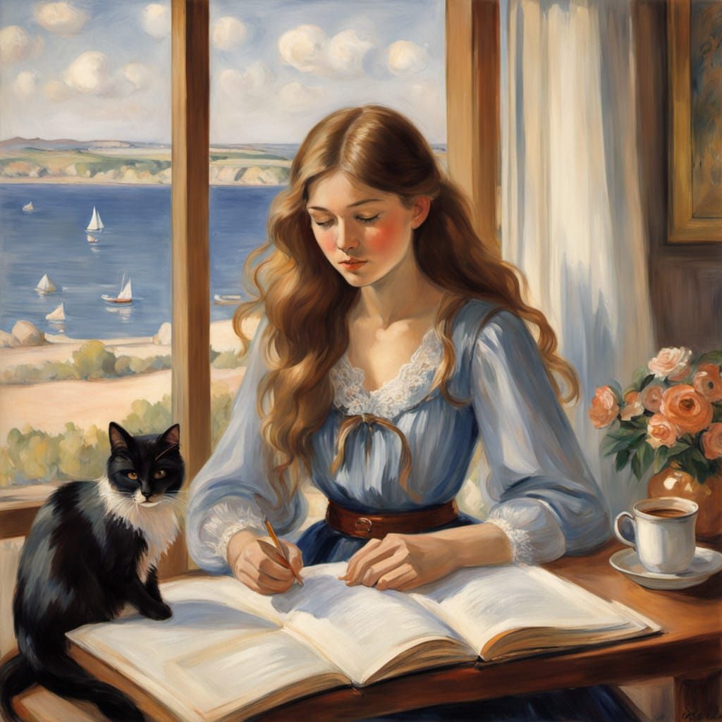 Young Woman by the Sea in Bohemian Style