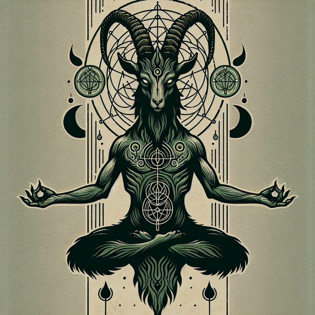 Esoteric Baphomet Tattoo Design in Art Nouveau Style