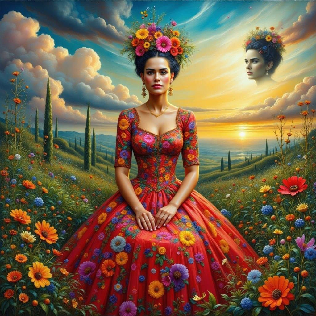 Frida Kahlo-Inspired Surreal Portrait in Oil