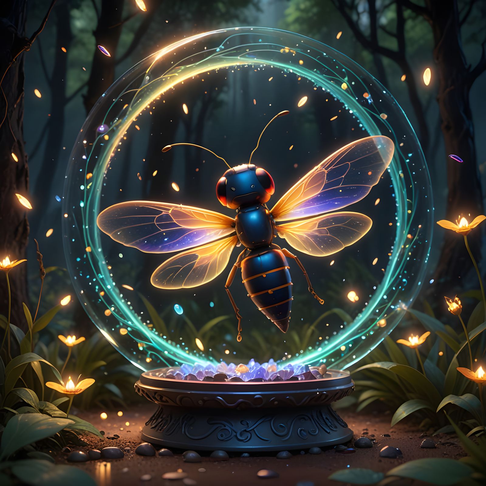 Enchanted Firefly in a Whirling Vortex of Light