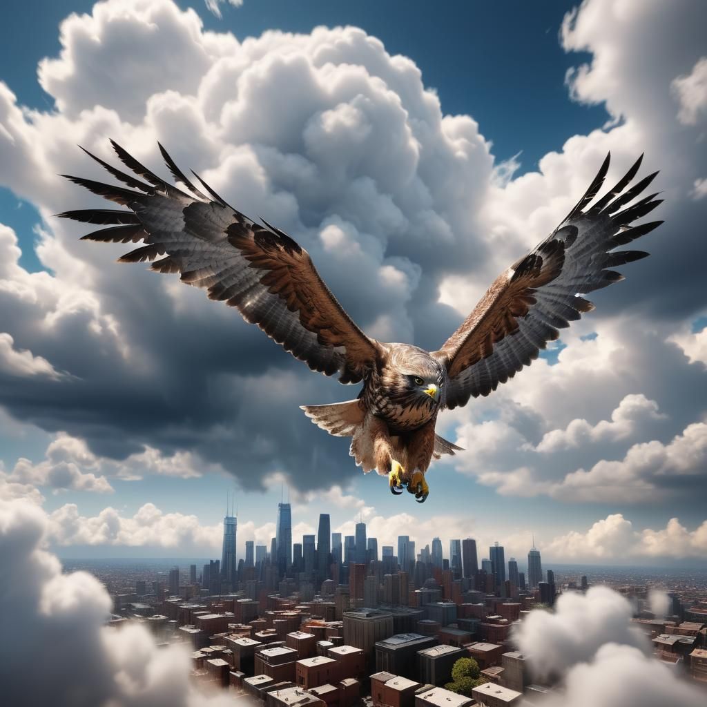 Cloud Hawk Sky City: Surreal Concept Art