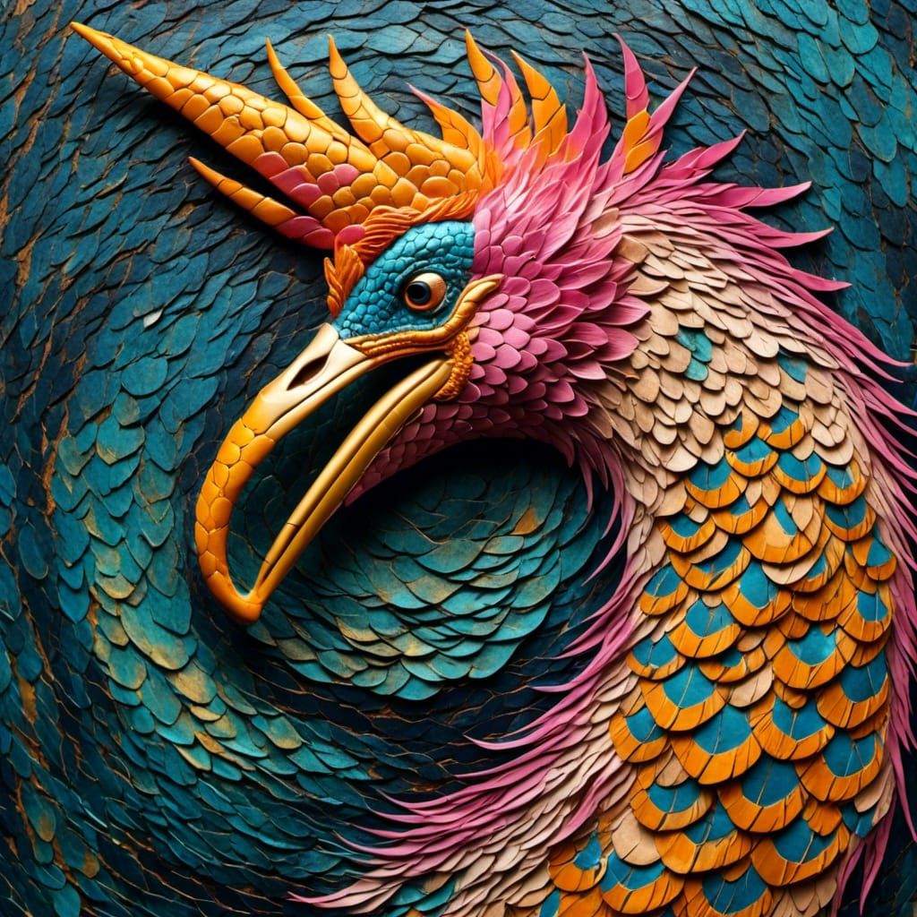 Iridescent Snakeskin Flamingo in Starry Sky, Watercolor Styl...