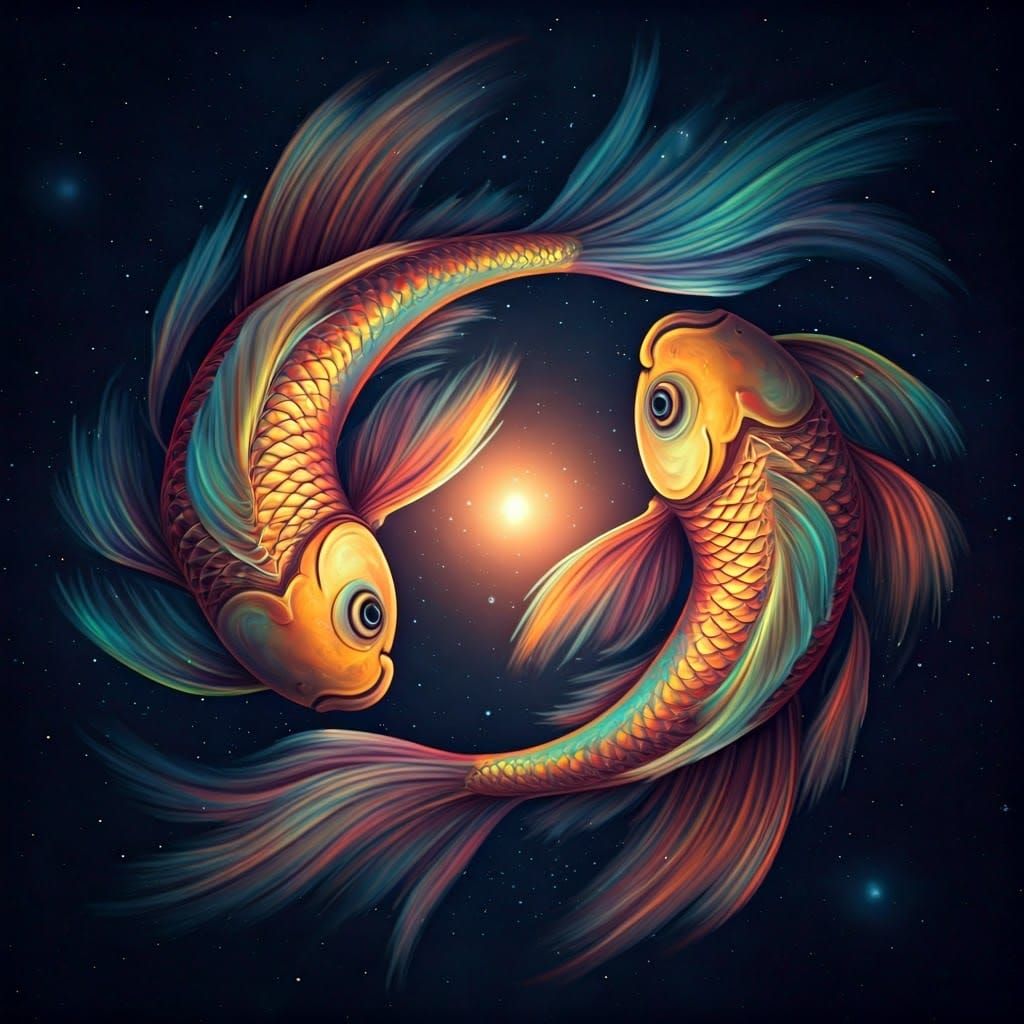 Ethereal Pisces Zodiac Scene in Vibrant, Swirling Brushstrok...