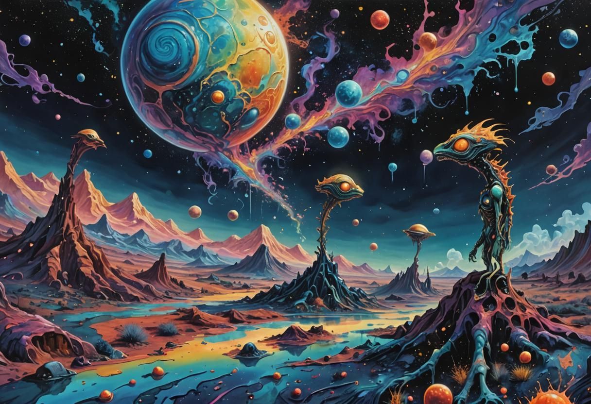 Alien Creature on Exoplanet in Surrealist Style