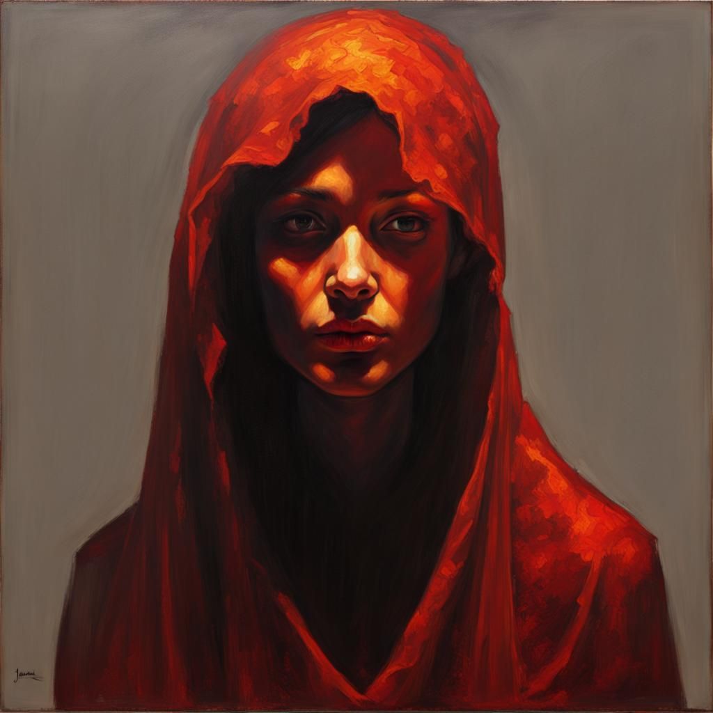 Fiery Shadow: An Oil Painting of Inner Turmoil