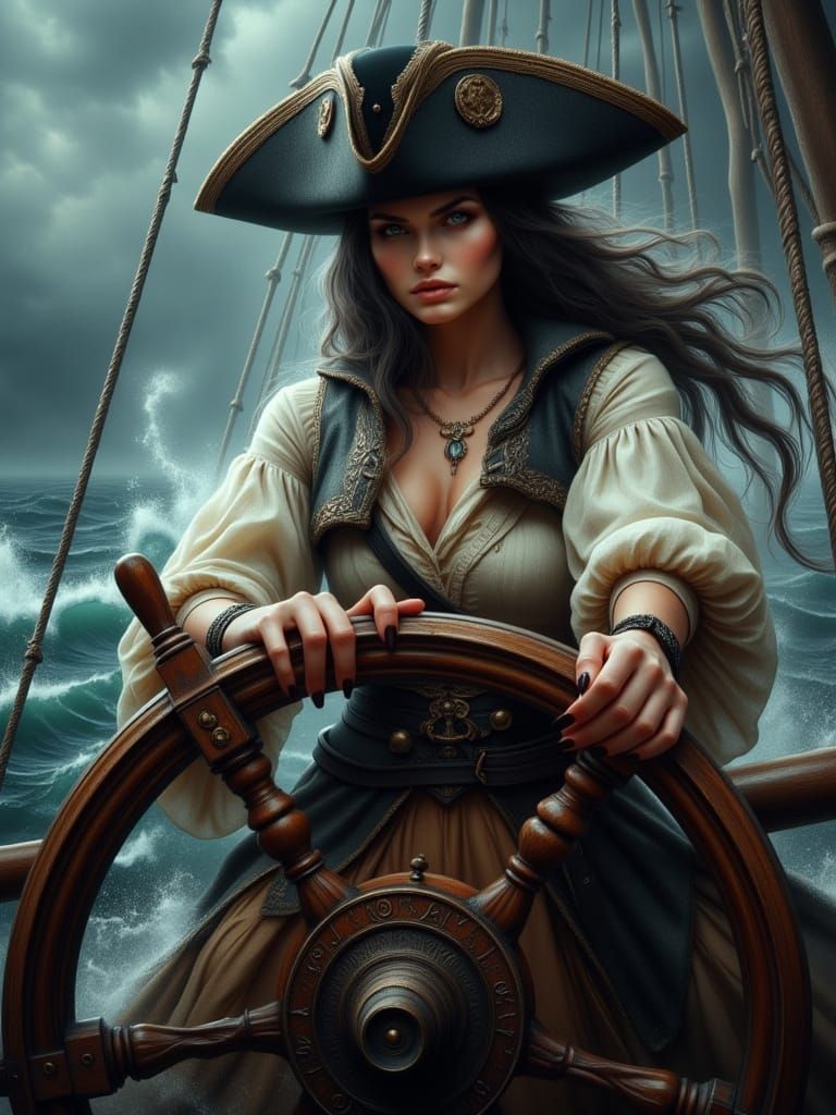 Fierce Pirate Captain on Stormy Seas