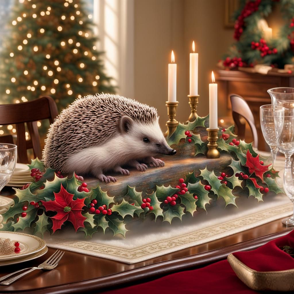 Hedgehog Hides in Holly Christmas Centerpiece