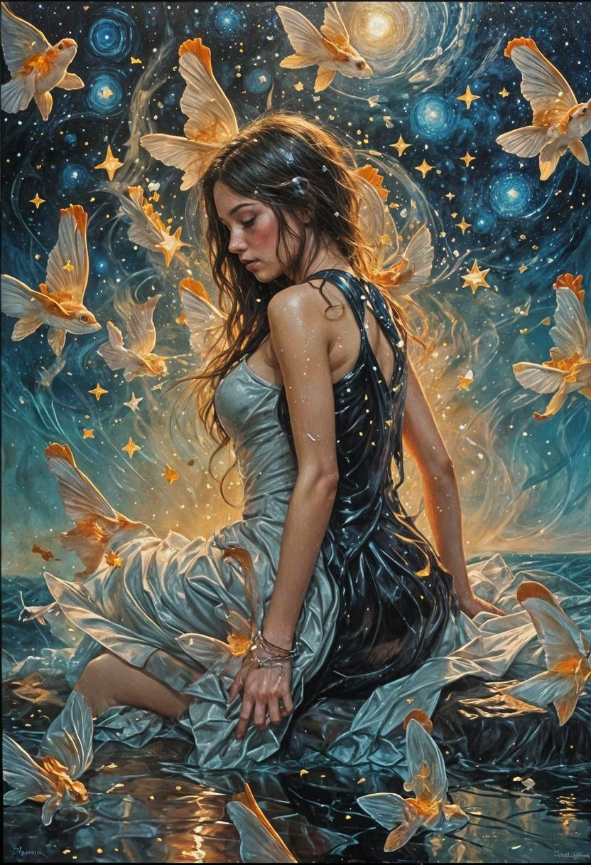 Romantic Scene Under Starry Sky: Oil Painting