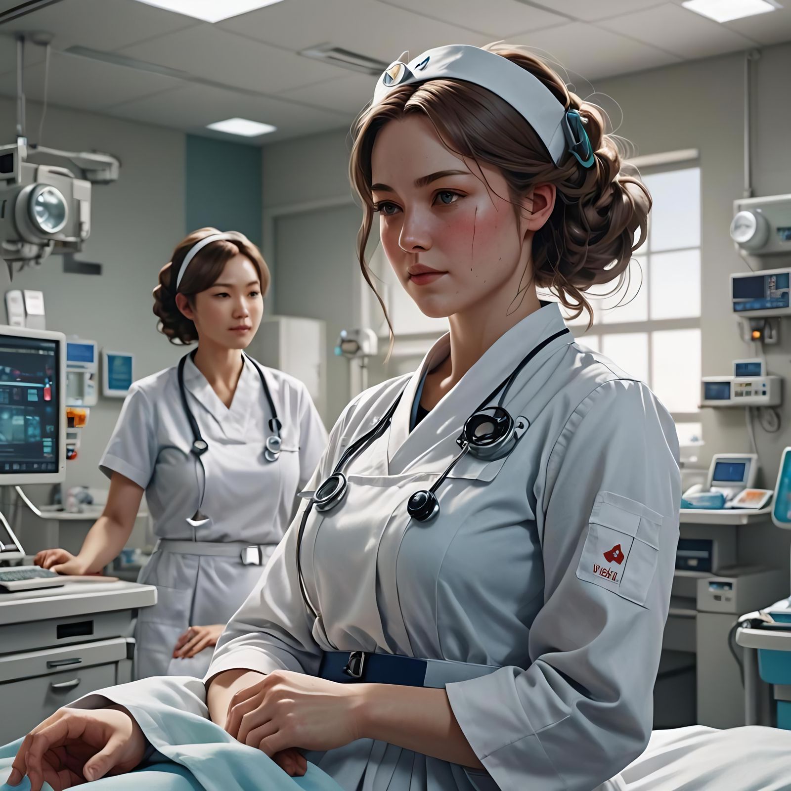 Anime Style Nurse in Hospital, 3D Rendered