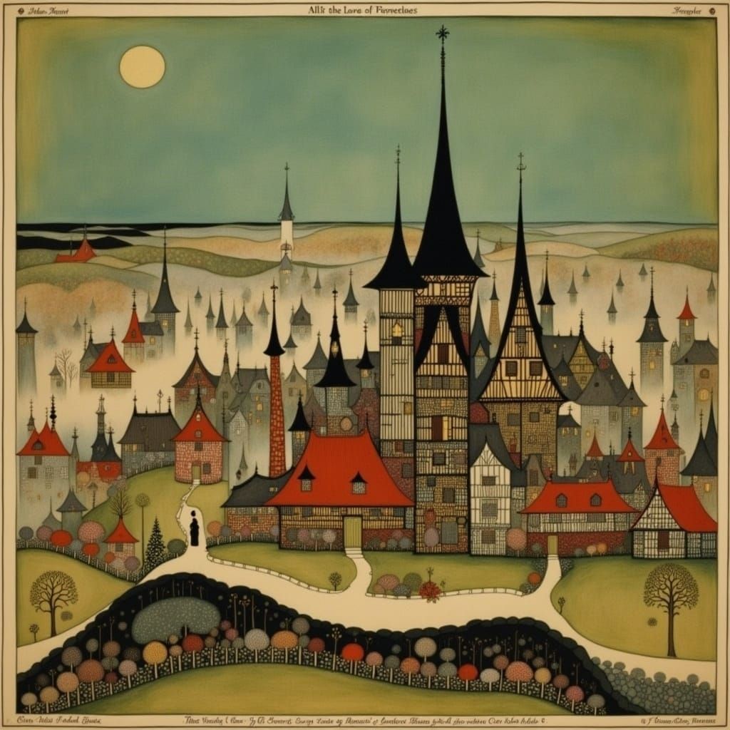 Enchanting Medieval Town Collage in Mixed Media Style