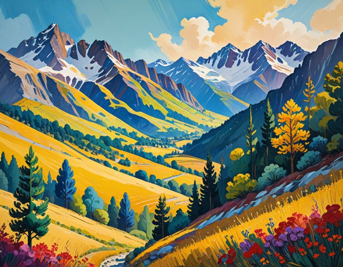 Fauvist French Alps Landscape in Vibrant Colors