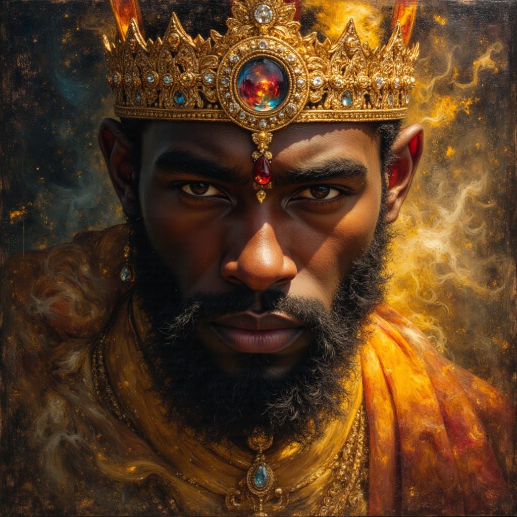 Celestial God King Portrait as Oil Painting
