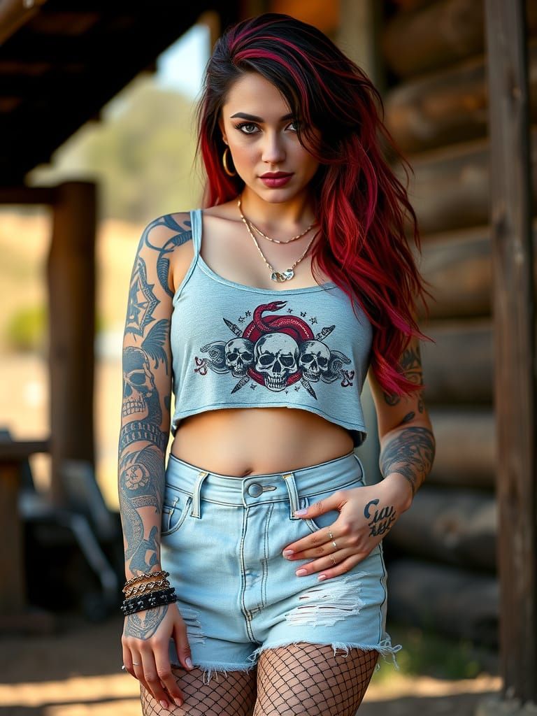 Rock-Inspired Fashion Model with Edgy Aesthetic