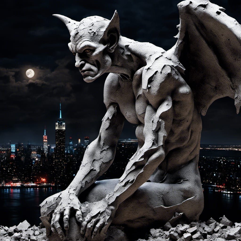 Ethereal Gargoyle Sculpture Over New York City